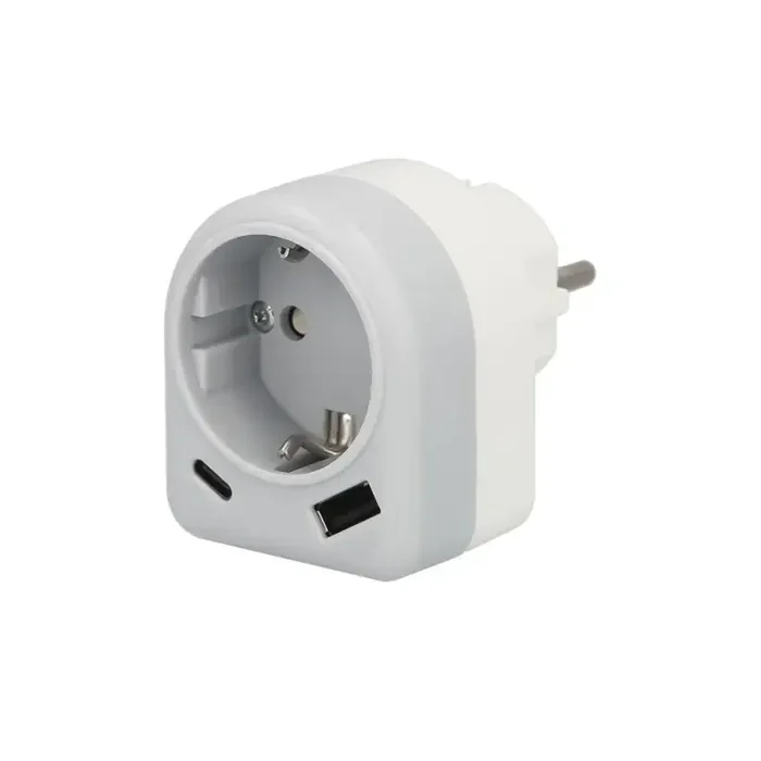 Enchufe / Adaptador Schuko Con 2 Tomas, USB A / C. Potencia Máxima 3680 W. Cargador Móviles, Cargador 2 Tomas