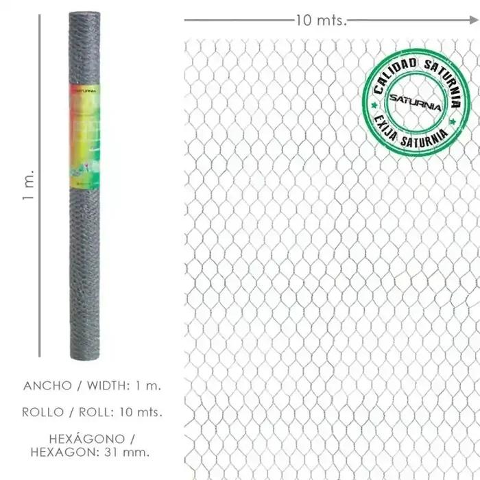 Enrejado Triple Torsión 31/ Ancho 100 cm. Rollo 10 Metros Uso Domestico