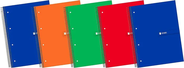 Enri Plus Cuaderno Espiral Formato A4+ Cuadriculado 5x5mm – 120 Hojas + 40 Gratis Microperforadas – Cubierta Extradura – Colores Surtidos (5 uds)