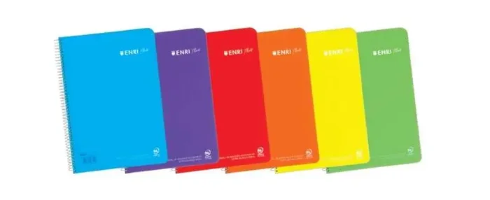 Enri Plus Cuaderno Espiral Formato Cuarto 1 Linea – 80 Hojas 90gr con Margen – Cubierta de Plastico – Colores Surtidos (5 uds)