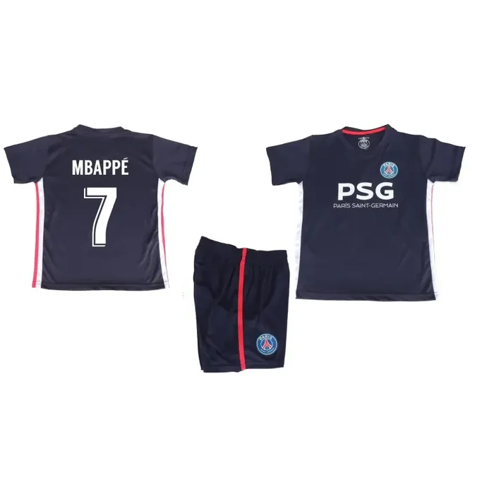 Equipación Mbappe PSG camiseta y pantalón réplica oficial número 7 color azul Paris Saint Germain