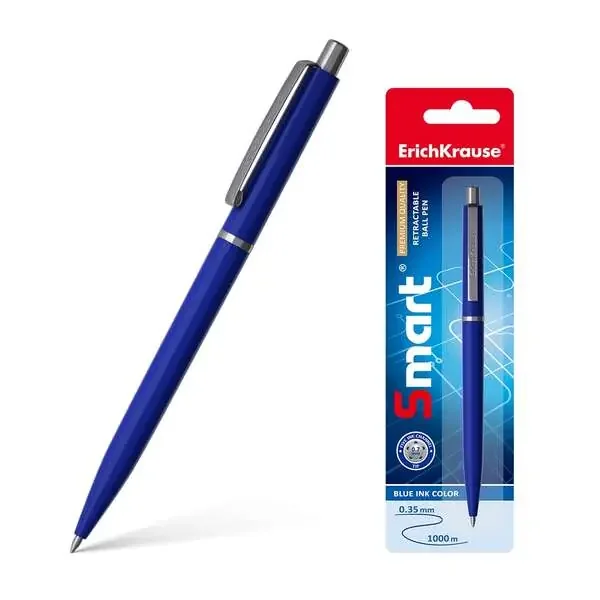 Erichkrause Boligrafo Automatico Smart – Recargable con Clip Metalico – Punta de 07mm – Tinta de Secado Rapido – Color Azul