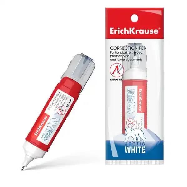 Erichkrause Boligrafo Corrector Arctic White – Punta de Plastico para Correcciones Puntuales – Resultado Excelente con Todos los Tipos y Colores de Tinta – Resistente al Frio – Color Blanco