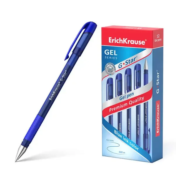 Erichkrause Boligrafo de Gel G-Star 05 – Cuerpo Translucido con Grip de Goma – Punta de 05mm – Tinta de Gel de Secado Rapido – Color Azul (12 uds)