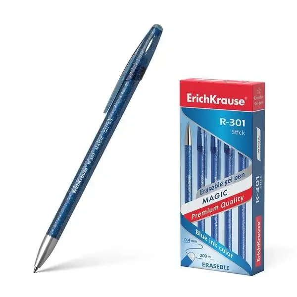 Erichkrause Boligrafo de Gel R-301 Magic Gel 05 – Tinta Borrable – Cuerpo Teñido y Semitransparente – Punta de 05mm – Tinta de Gel de Secado Rapido – Color Azul (12 uds)