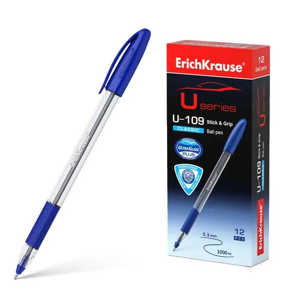 Erichkrause Boligrafo U-109 Classic Stick&Grip 1.0 – Ultra Glide Technology – Color Azul (12 uds)