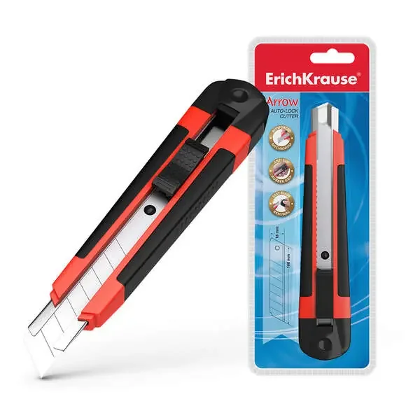Erichkrause Cuter con Fijador Automatico Arrow – Sistema de Retencion de Cuchilla Autobloqueo – Partidor Incorporado – Cuerpo de Plastico Ligero – Guias Metalicas – Cuchilla Segmentada de Acero Resistente al Desgaste – Color Azul