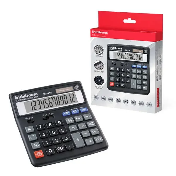 Erichkrause Dc-412 Calculadora Electronica de Sobremesa – Pantalla LCD de 12 Digitos – Memoria Doble – Funciones de Calculo Avanzadas – Color Negro