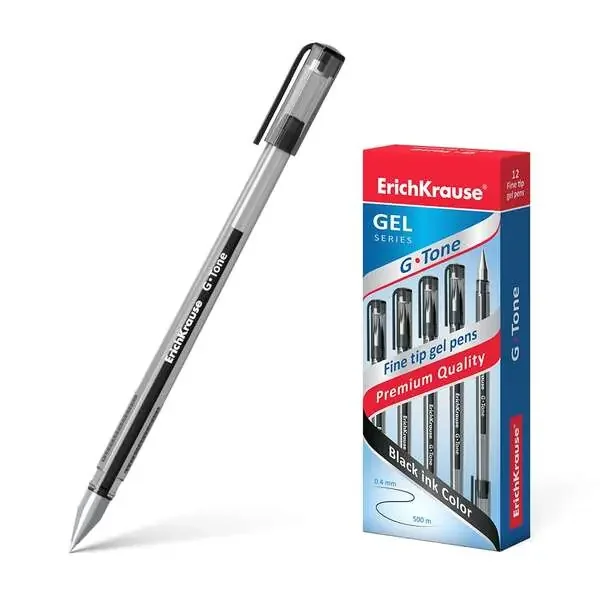 Erichkrause G-Tone Boligrafo de Gel – Cuerpo Translucido con Grip Perfilado Triangular – Punta de 0,5mm – Tinta de Gel de Secado Rapido – Color Negro (12 uds)