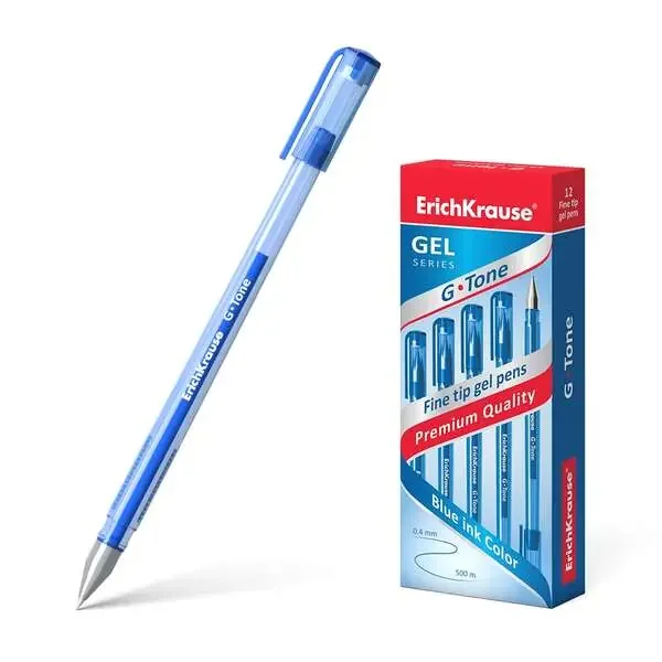 Erichkrause G-Tone Boligrafo de Gel – Cuerpo Translucido con Grip Perfilado Triangular – Punta de 0,5mm – Tinta de Gel de Secado Rapido – Color Azul (12 uds)