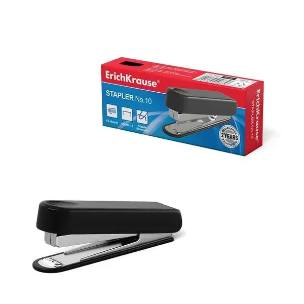 Erichkrause Grapadora ?10 – Hasta 15 Hojas – Plastico Resistente a Golpes – Mecanismo de Acero – Capacidad 50 Grapas – Color Negro