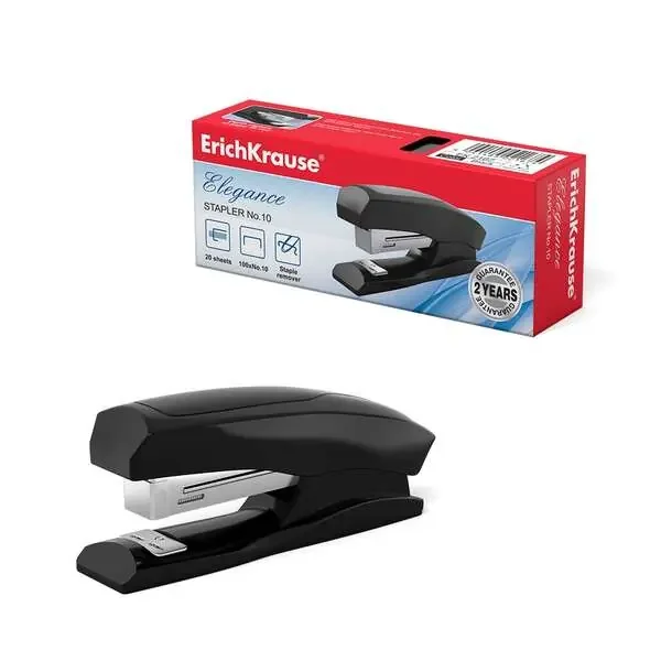 Erichkrause Grapadora Elegance – Hasta 20 Hojas – Quita Grapas Incorporado – Plastico Resistente a los Golpes – Mecanismo de Acero de Alta Calidad – Grapas Metalicas Solidas – Capacidad 100 Grapas ?10 – Color Negro