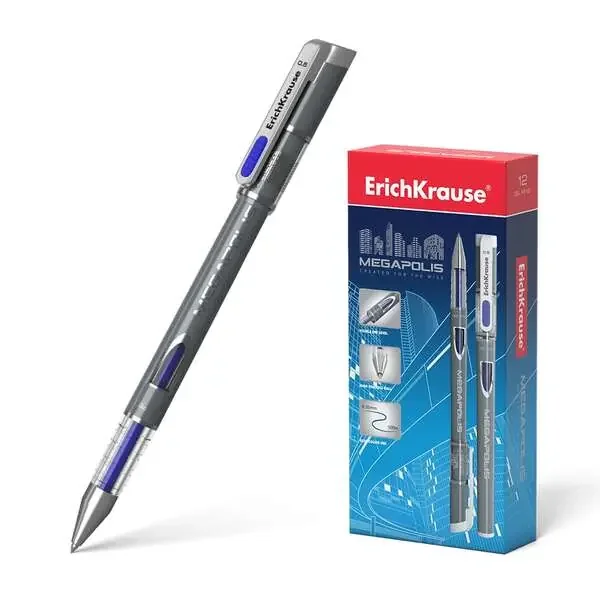 Erichkrause Megapolis Gel Boligrafo Tinta Gel – Punta de 0.5mm – Cuerpo Redondo Opaco – Ventanilla de Control de Tinta – Color Azul (12 uds)