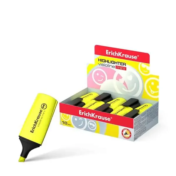 Erichkrause Visioline Mini Fluorescente – Emoticonos Divertidos – Punta Biselada – Color Amarillo (10 uds)