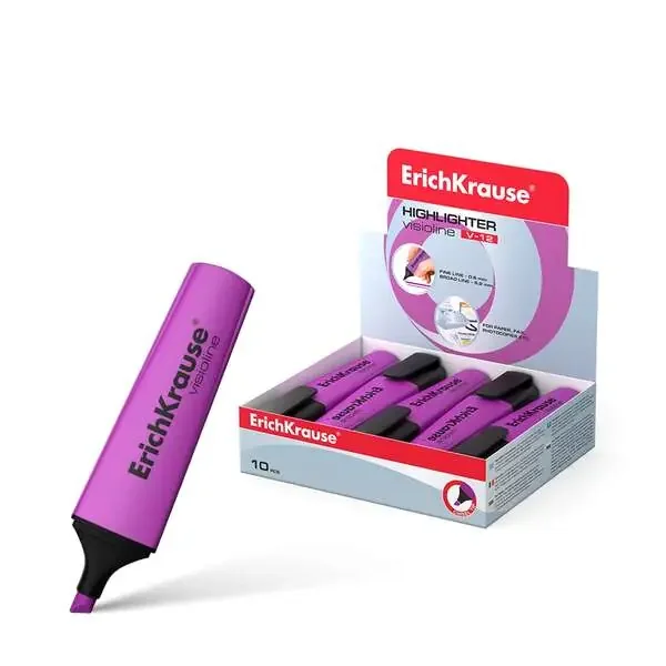 Erichkrause Visioline V-12 – Marcador de Texto con Punta Biselada – Tinta Fluorescente a Base de Agua – Color Violeta (10 uds)