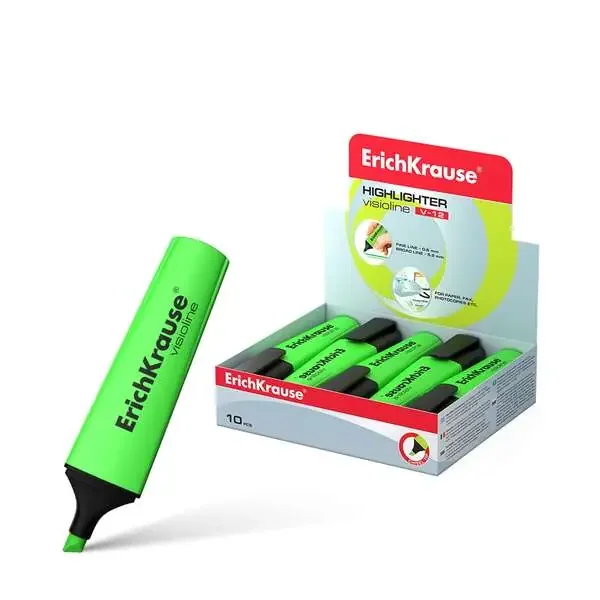 Erichkrause Visioline V-12 – Marcador de Texto con Punta Biselada – Tinta Fluorescente a Base de Agua – Color Verde (10 uds)
