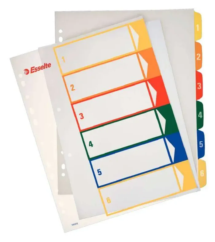Esselte Indices Proyectos Imprimibles A4 Maxi PP Tipo 1-6 Multicolor Material PP Rigido 300 Micras Portada 350 Micras Tamaño A4 Maxi