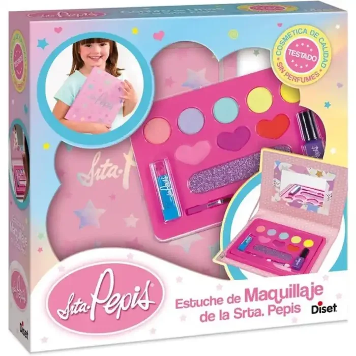 Estuche de maquillaje de la Srta. Pepis con diferentes maquillajes y un espejito para practicar edad +3 años