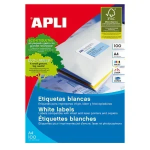 ETIQUETA ADHESIVA APLI 1295 TAMAÑO 70X50,8 MM FOTOCOPIADORA LASER INK-JET CAJA CON 100 HOJAS DIN A4