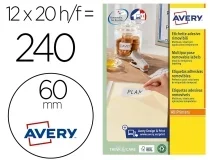 Etiqueta Adhesiva Avery Blanca Redonda Removible Para Laser Inkjet Fotocopiadora 60 Mm L7104rev20