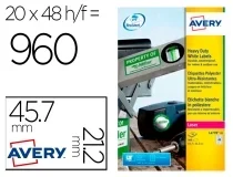 Etiqueta adhesiva resistente Avery poliester blanco laser 45,7×21,2 mm caja de 960 L477820