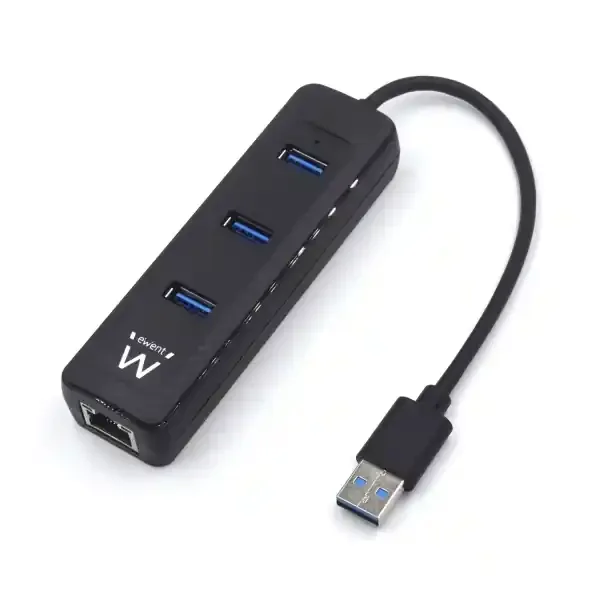 Ewent EW1140 Hub 3Puertos USB3.2 – Puerto de Red Gigabit – Color Negro