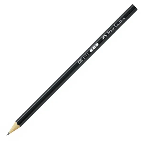 Faber-Castell Castell 1111 Lapiz de Grafito 2B – Mina Resistente a la Rotura – Cuerpo con Acabado en Negro (12 uds)