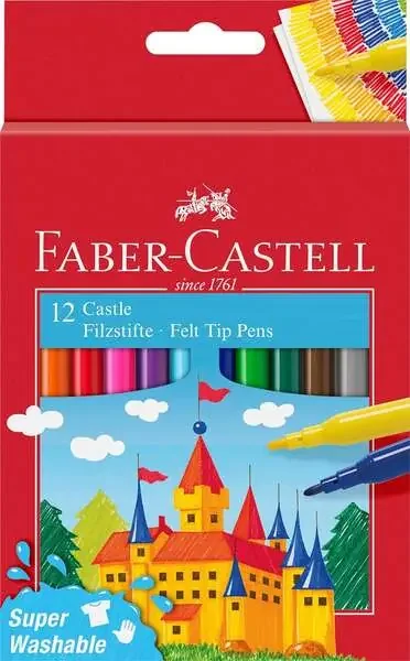 Faber-Castell Castle Pack de 12 Rotuladores – Tinta con Base de Agua Lavable – Colores Surtidos