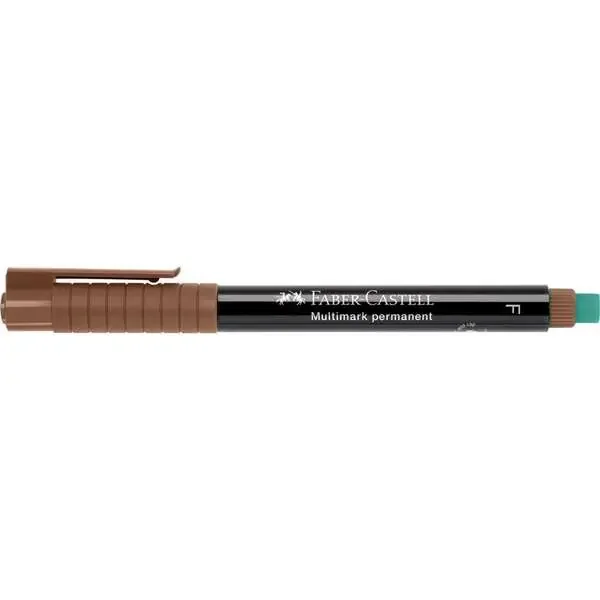 Faber-Castell Multimark Rotulador Permanente – Ancho de Trazo 0.6mm – Goma de Borrar Integrada – Resistente a la Luz y al Agua – Color Marron