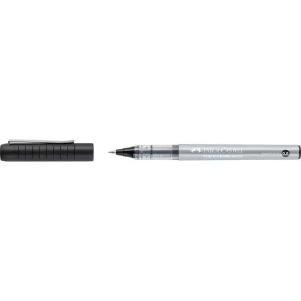 Faber-Castell Roller Free Ink Boligrafo de Tinta Liquida – Punta Conica 0,5mm – Ancho de Linea Extrafino – Clip de Metal – Color Negro