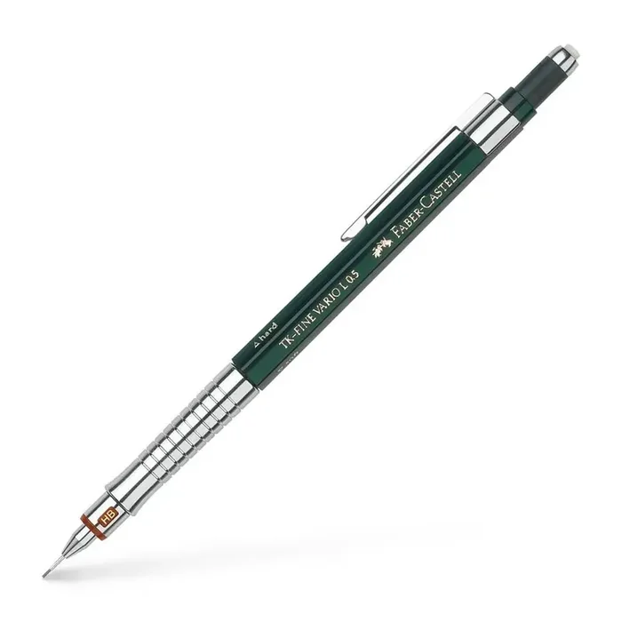 Faber-Castell TK-Fine Vario L Portaminas HB 0.5mm – Con Goma de Borrar – Clip de Metal – Color Verde