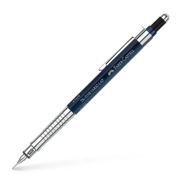 Faber-Castell TK-Fine Vario L Portaminas HB 0.7mm – Con Goma de Borrar – Clip de Metal – Color Azul
