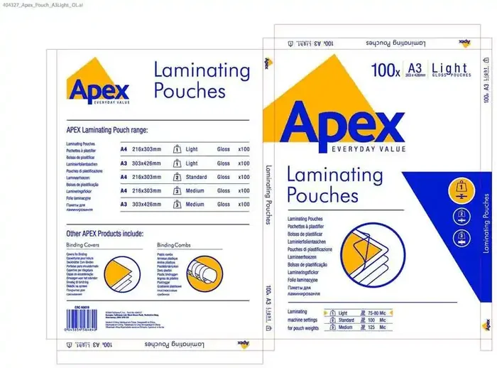 Fellowes Apex Pack de 100 Fundas para Plastificar Brillo A3 – 75 Micras – Alta Calidad – Transparente