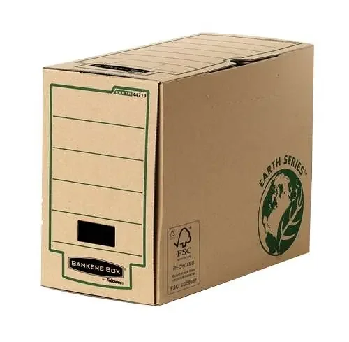 Fellowes Bankers Box Earth Caja de Archivo Definitivo Folio 150mm – Montaje Manual – Carton Reciclado Certificacion FSC – Color Marron