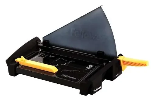 Fellowes Cortadora de Papel con Cuchilla en Acero Inoxidable – Capacidad de Corte 20 Hojas – Guias de Corte con Formatos Din – Base Metalica con Patas Anti-Deslizantes