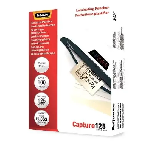 Fellowes Pack de 125 Fundas para Plastificar Tarjetas Brillo 65 x 95 mm – 125 Micras – Alta Calidad – Transparente