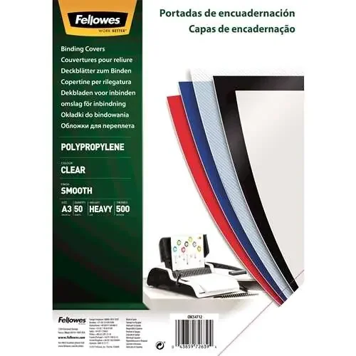 Fellowes Pack de 50 Portadas de Polipropileno A3 – 500 Micras – Alta Calidad – Transparente