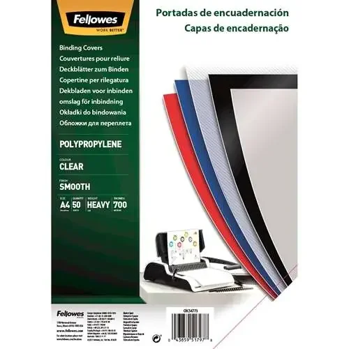 Fellowes Pack de 50 Portadas de Polipropileno A4 – 700 Micras – Acabado de Calidad – Transparente