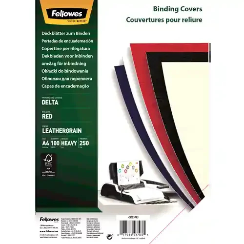 Fellowes Portadas de Carton Fellowes – Tamaño A4 – Acabado en Simil Piel – Amplia Gama de Colores y Texturas – Fabricadas con Carton Reciclable