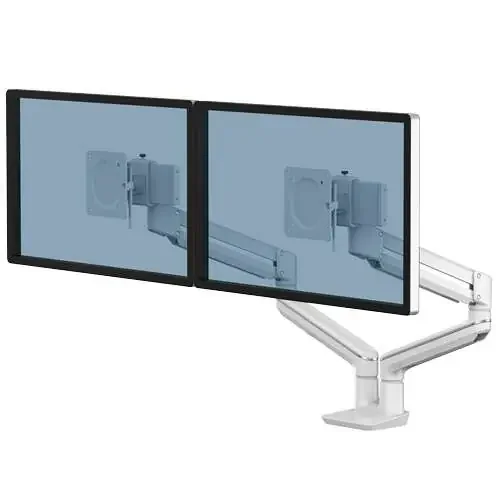 Fellowes Tallo Brazo para Monitor Doble – Brazo giratorio de 270º – Sistema con Muelle de Gas – Hasta 9kg – Color Blanco