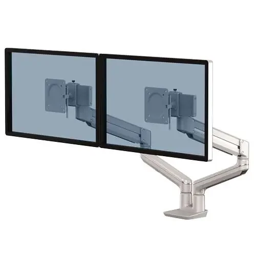 Fellowes Tallo Brazo para Monitor Doble – Brazo giratorio de 270º – Sistema con Muelle de Gas – Hasta 9kg – Color Plata