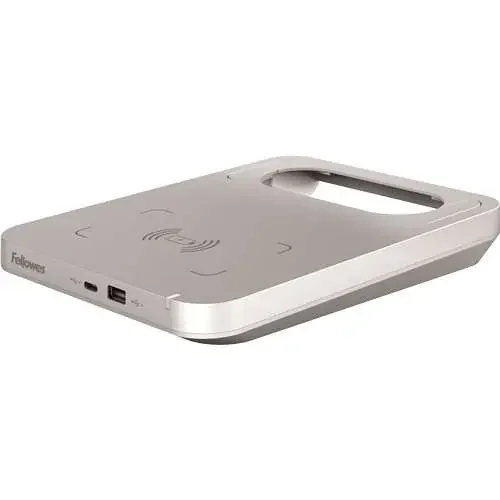 Fellowes Tallo Cargador Inalambrico – 2 Puertos USB – Carga Rapida – Color Plata