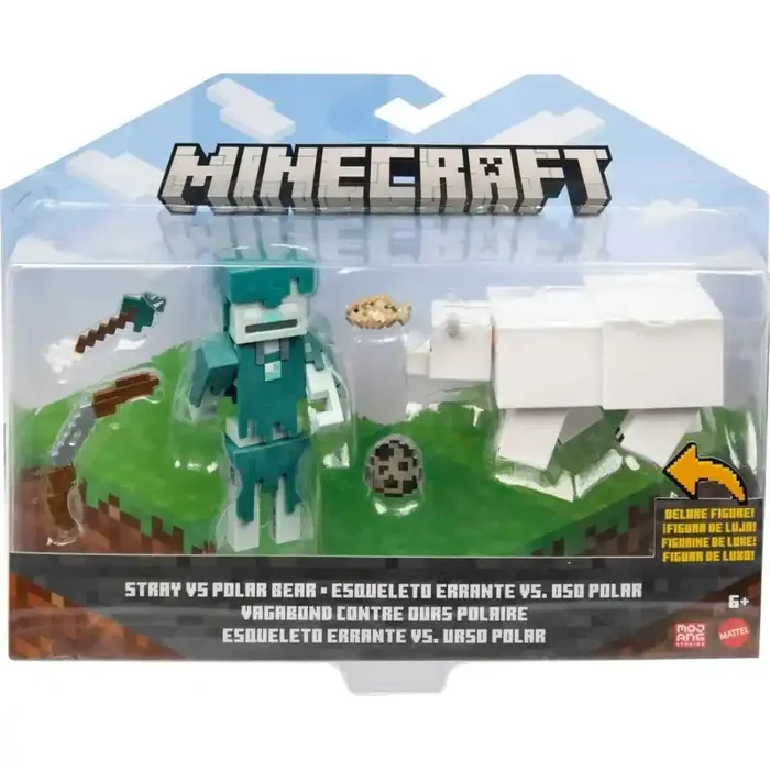 Figuras Minecraft Esqueleto Glacial Vs Oso Polar Pack 2 Figuras de acción con Accesorios, Juguete +6 años Mattel HGN28