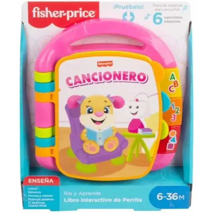 Fisher-Price Ríe y Aprende Libro Interactivo de Aprendizaje Cancionero, Juguete con Luces y Sonidos para bebé +6 Meses, FRC69