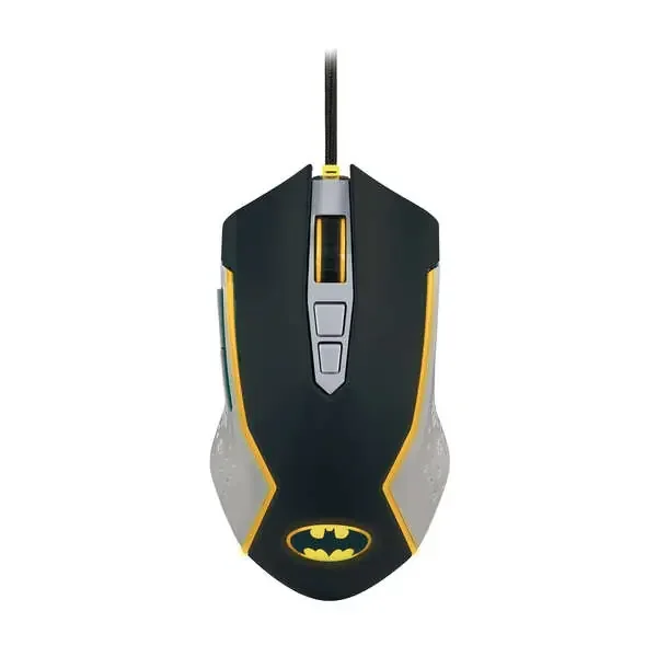 FR-TEC Batman Raton USB hasta 8000dpi – Iluminacion LED Amarillo – Plug and Play – Cable Trenzado de 1.8m – Color Negro/Gris/Amarillo