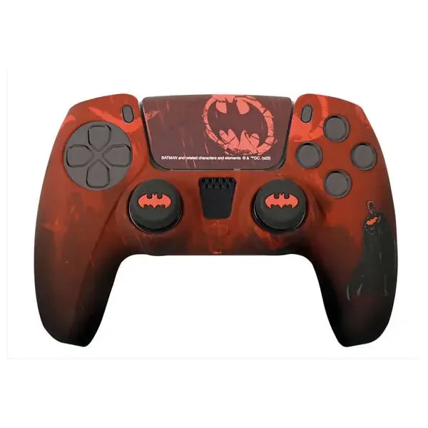 FR-TEC Pack Oficial de Batman Funda de Silicona + Grips para Joysticks para Dualsense – Diseño Inspirado en Comics – Sticker para el Touchpad – Color Rojo