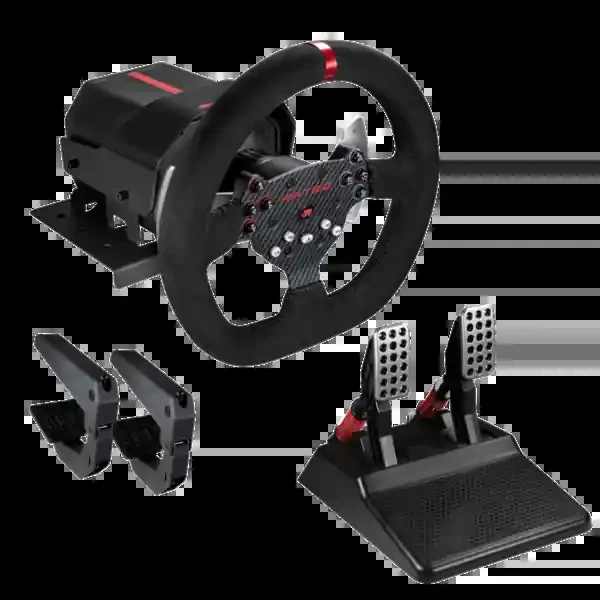 FR-TEC Volante con Force Feedback Force Racing Wheel – Tecnologia Forcesense – Aro de 26.5cm de Diametro – Pedales Regulables – Color Negro