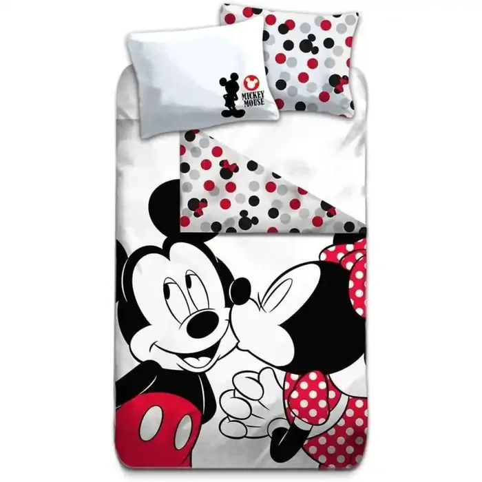 Funda nórdica para cama de 90cm de Mickey y Minnie Mouse 140x120cm incluye una funda almohada/cojín reversible de 63x63cm