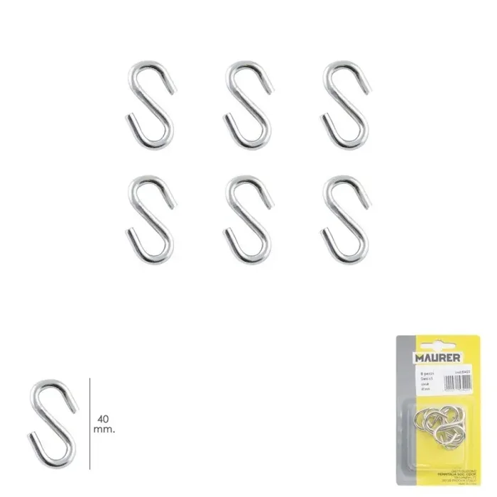 Gancho «S» 40 mm. Zincado (Blíster 6 piezas) Uso Domestico