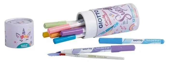 Giotto Candy Collection Turbo Soft Brush Bote de 12 Rotuladores Punta Pincel + Pincel – Colores Pastel Surtidos